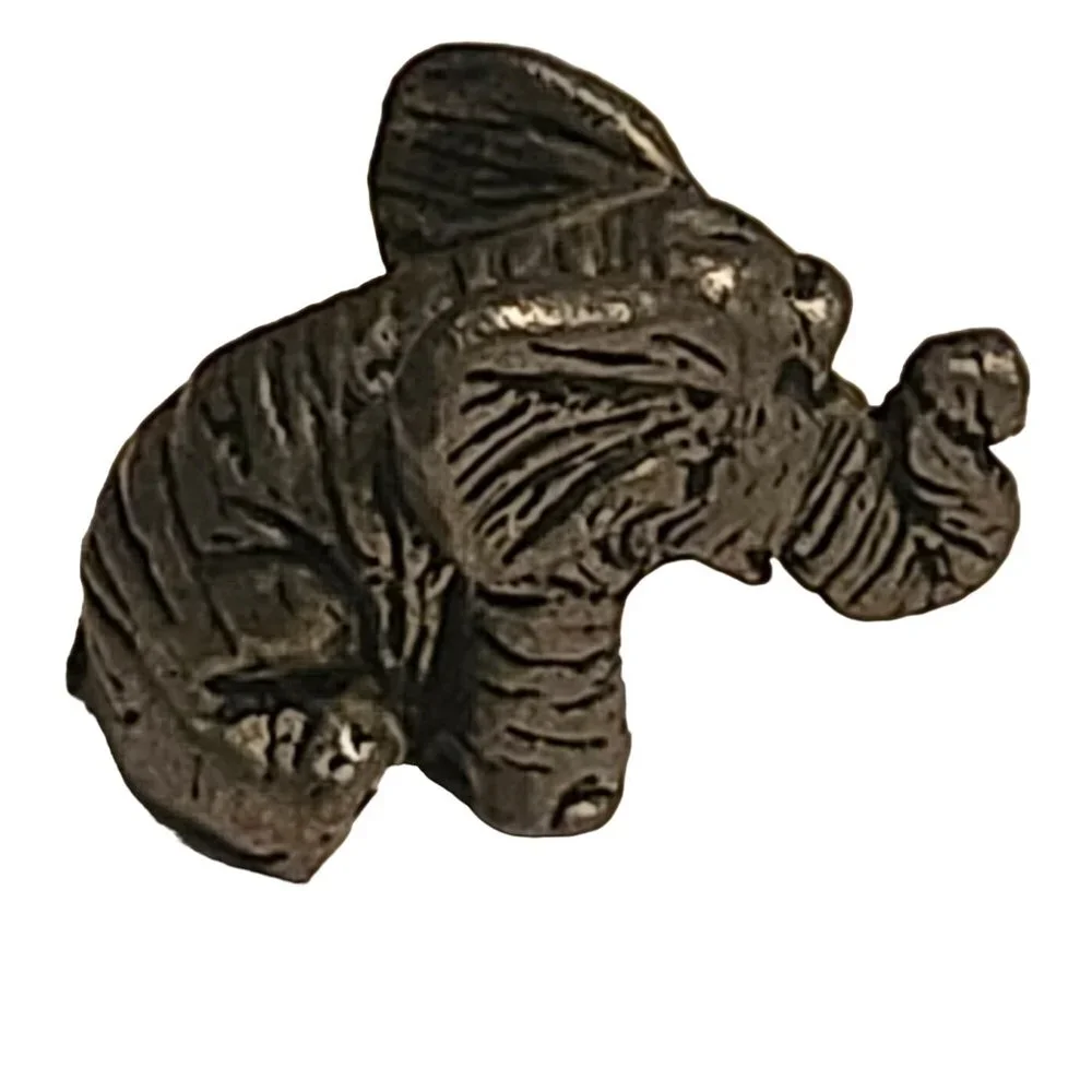 Miniature Elephant Figurine Pewter Trunk Up Tiny